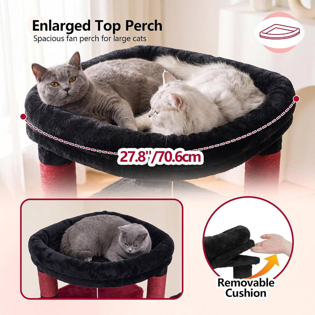 Heybly 53.1" Corner Cat Tree for Large Cats - Black and Red / 53 inch - image 2