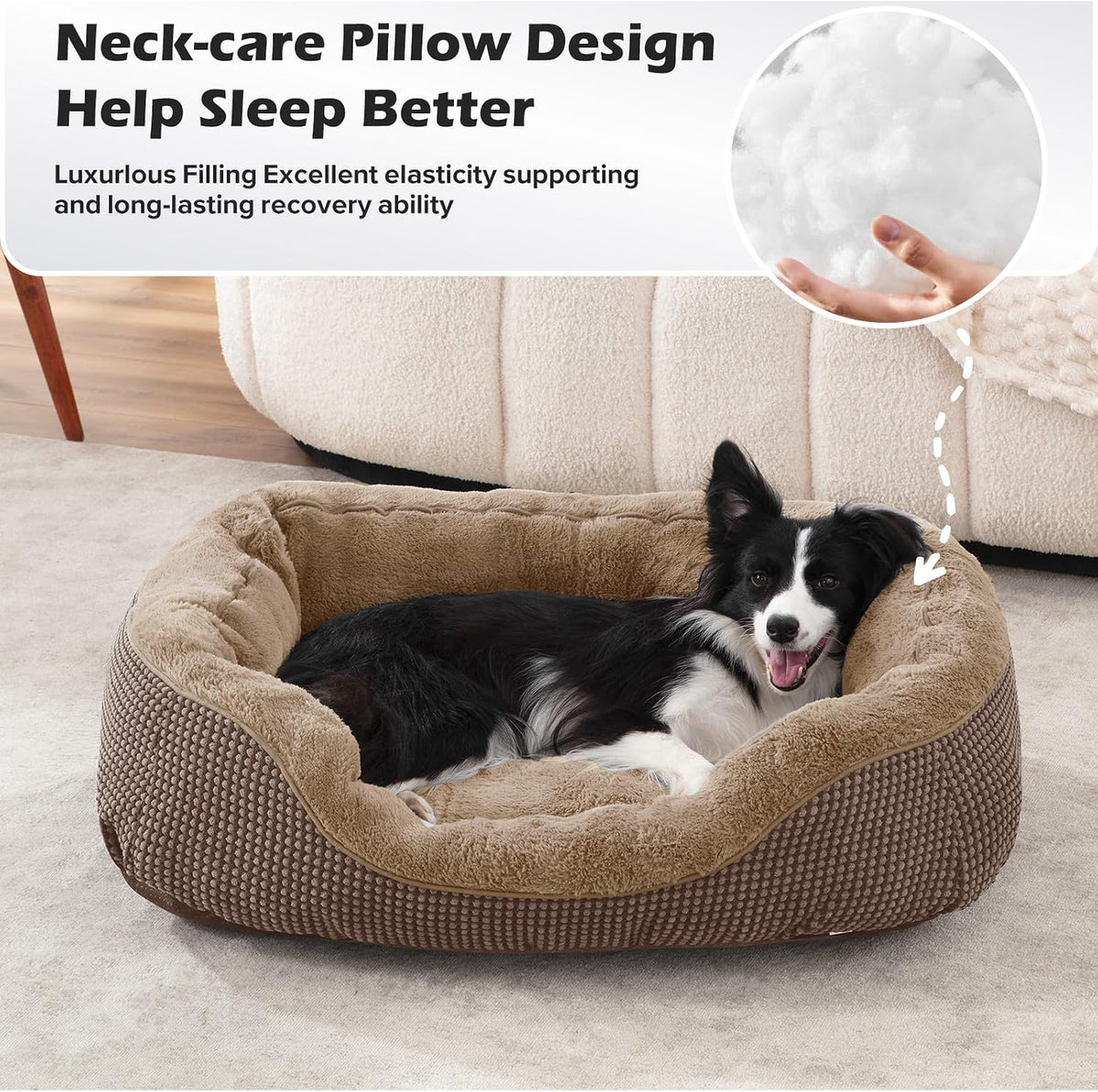 Medium Dog Beds for Medium Dogs Washable - S PLUS (25"x21"x8") / Dark Brown - image 3