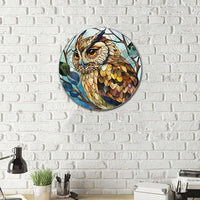 Lygond Metal Sign Tin Sign Circular Stained Glass Owl Vintage Metal Sign for Pet 8×8 Inches