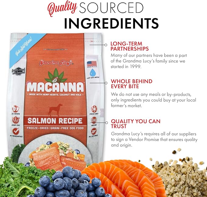 Grandma Lucy's Macanna Dog Food, Grain Free and Freeze-Dried - Salmon Recipe, 3Lb Bag