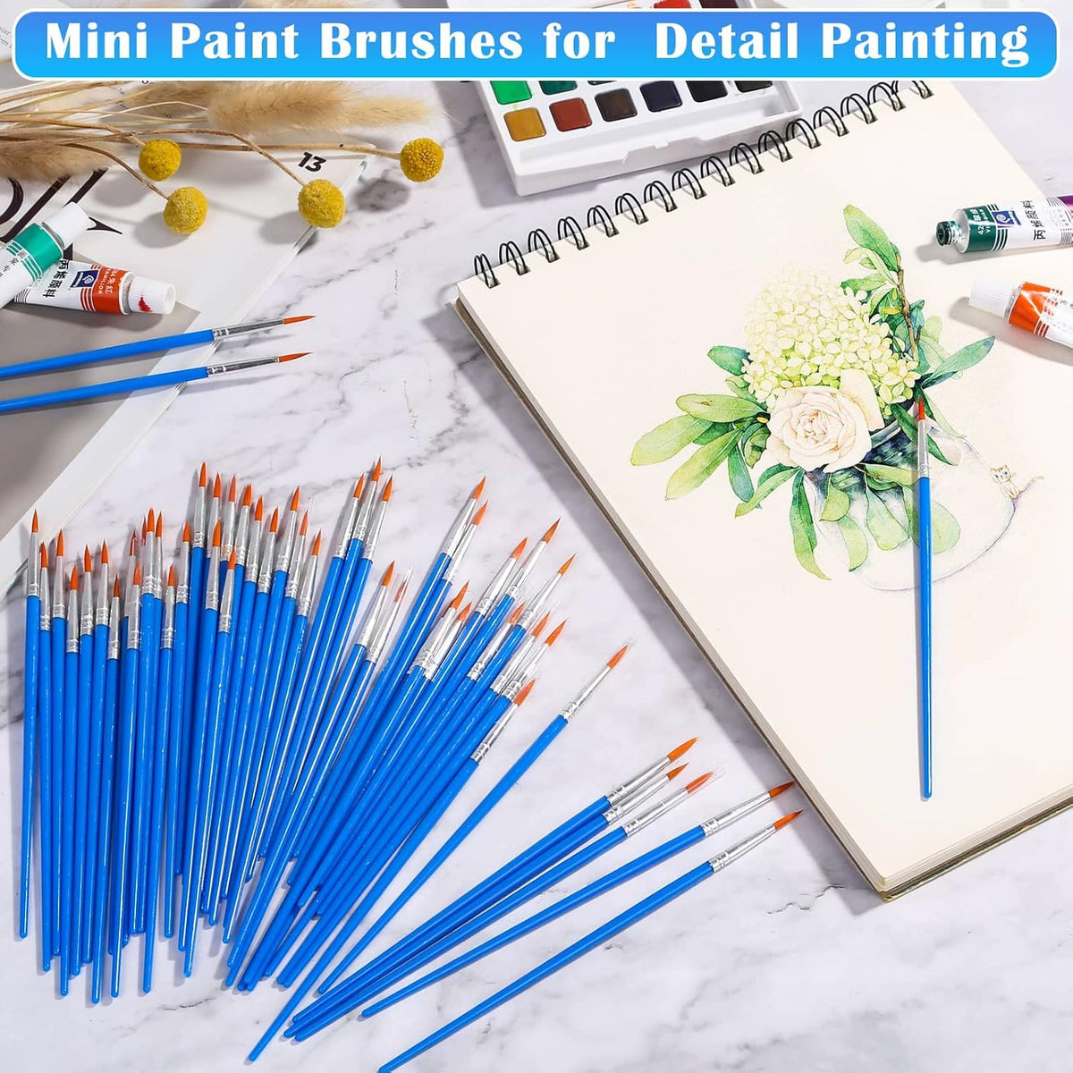 50 Pcs Flat Paint Brushes for Touch Up - 50Pcs Round Paint Brushes Bulk / 50 Count - image 2