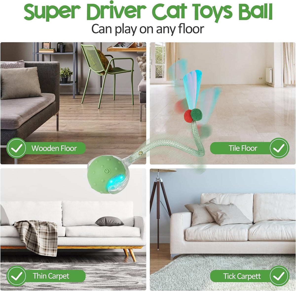 Interactive Cat Toys Ball, Automatic Moving Ball Toy - Green - image 3