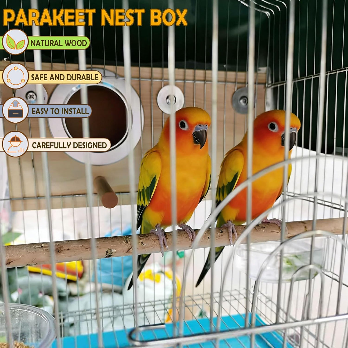 Parakeet Nesting Box, Wood Bird Nest House for Cage - L-11.4 x 5.9 x 5.9in - image 2