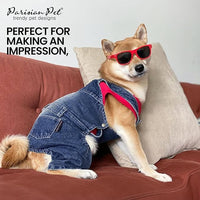 Parisian Pet Denim Overall - Blue Dog Jeans Outfit - Breathable Puppy Jumpsuit Costumes - Machine Washable Overall for Dogs - Dog Clothes for Large Dogs - L
