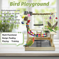 PINVNBY Bird Playground Parrot Playstand Birds Play Stand Wood - Two Floors With Bell Platform - image 2