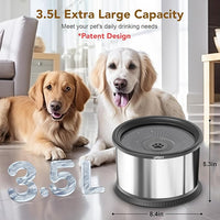 UPSKY 3.5L Dog Water Bowl,Large Capacity No Spill Dog Water Bowl,Stainless Steel Spill Proof Slow Water Feeder,No Splash Water Bowl with Anti-Slip Mat for Messy Drinkers Grey