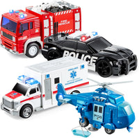 JOYIN 4 Packs Emergency Vehicle Toy Playsets - Emergency Vehicle Toy Set