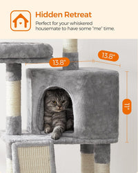 Feandrea Cat Tree, Plush Climbing Condo, Green - Light Gray - image 4