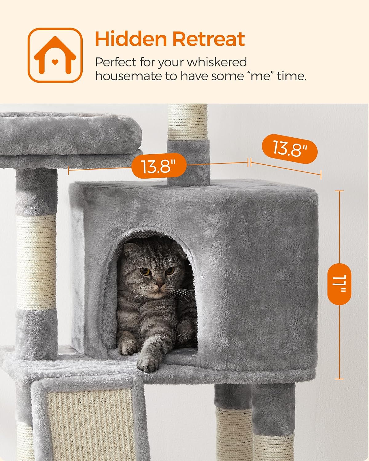 Feandrea Cat Tree, Plush Climbing Condo, Green - Light Gray - image 4