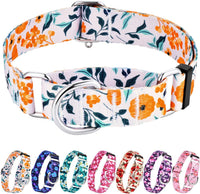 Hikiko Martingale Dog Collar Without Buckle - Retro Orange Flower / Large