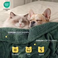 Waterproof Pet Blanket, Liquid Pee Proof Dog Blanket for Sofa Bed Couch, Reversible Sherpa Fleece - S (40" x28") / Dark Green-thicken - image 3
