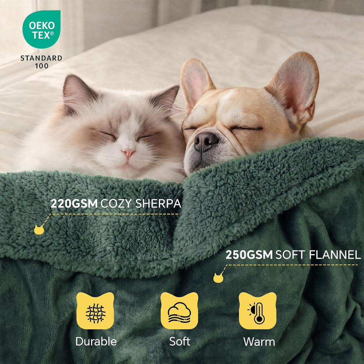 Waterproof Pet Blanket, Liquid Pee Proof Dog Blanket for Sofa Bed Couch, Reversible Sherpa Fleece - S (40" x28") / Dark Green-thicken - image 3
