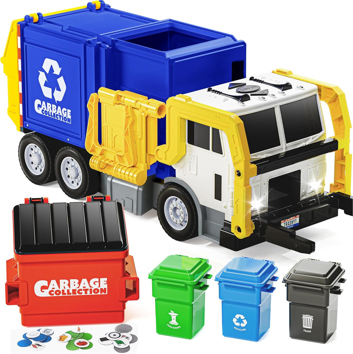 JOYIN Large Friction Powered Garbage Truck Toy Set - Blue