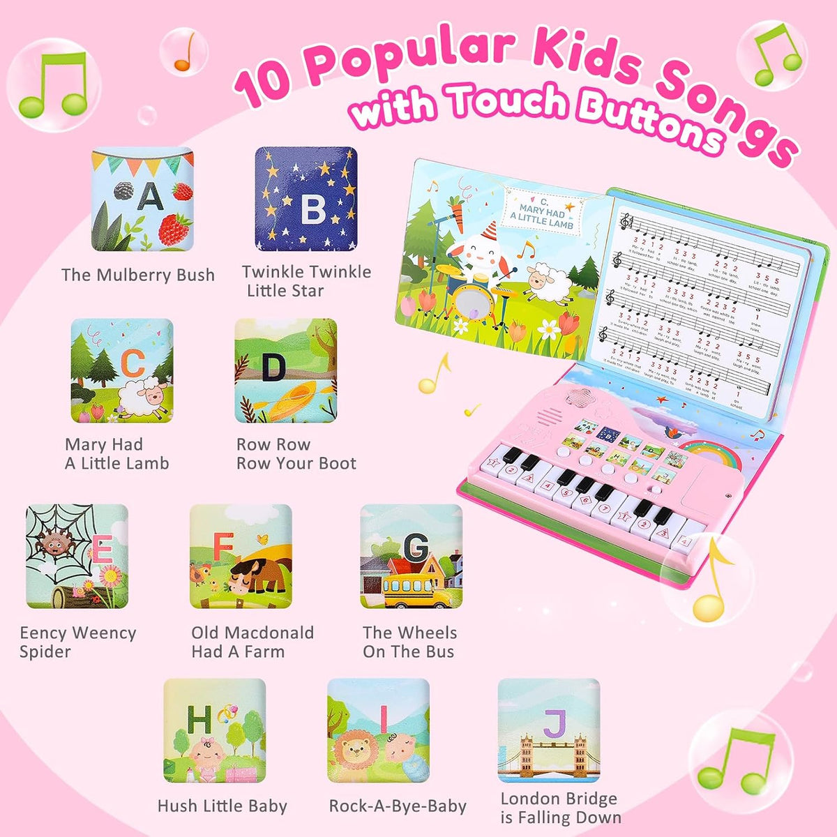 Quimsity piano book for toddlers with 18 keys and illustrated song book - view 2
