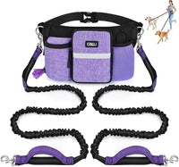 ETACCU Hands Free Dog Leash with Phone Pouch - 2 Dog Purple