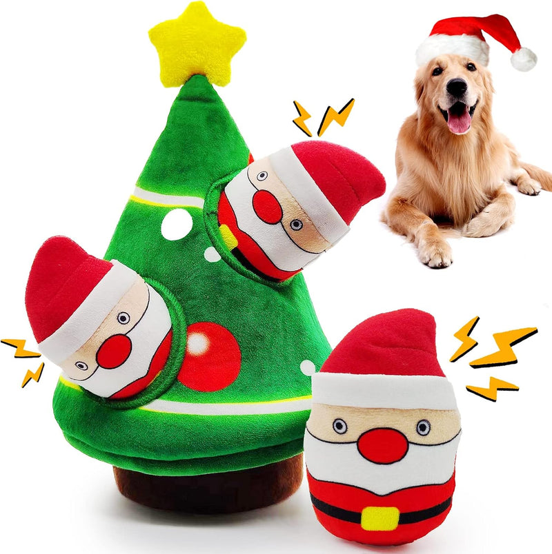 lilfrd Dog Birthday Toy, Squeaky Plush Birthday Cake Puppy Gift – Essentials for Dogs - Christmas Tree & Santa