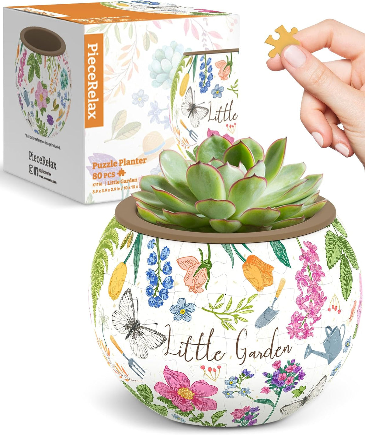 PieceRelax Unique 3D Puzzle Planter, 80 Plastic Pieces [K1101] - Little Garden