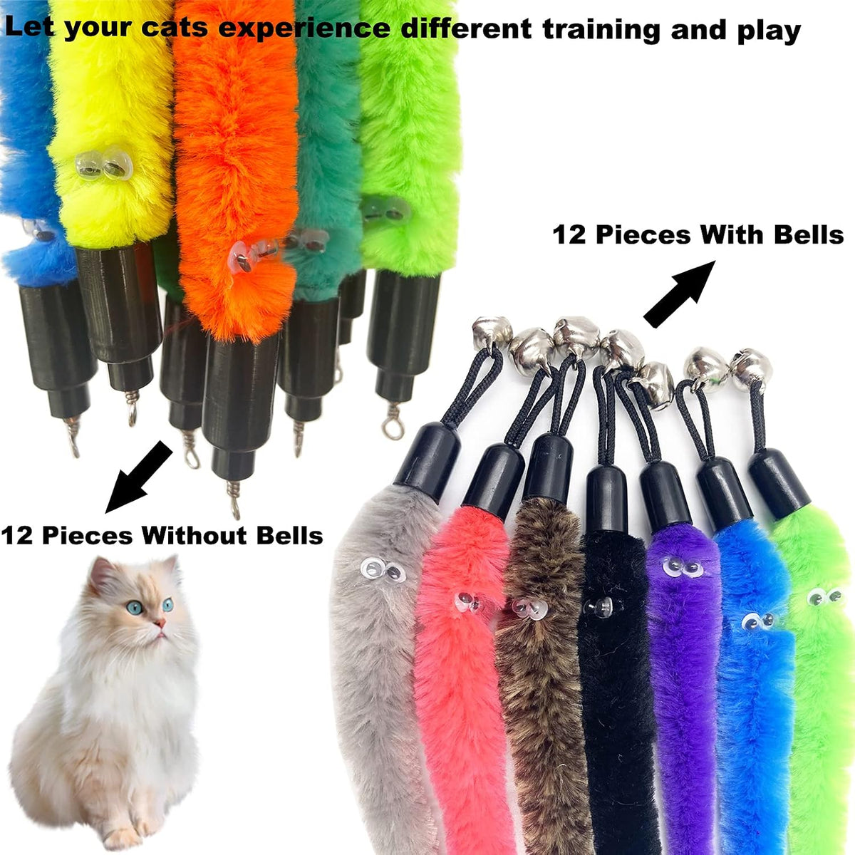 Cat Toy Worm Refills, 15 Pieces Interactive Cat Wand Attachments Worms Toy for Indoor Cats - 24 Pieces Worm Refills - image 3