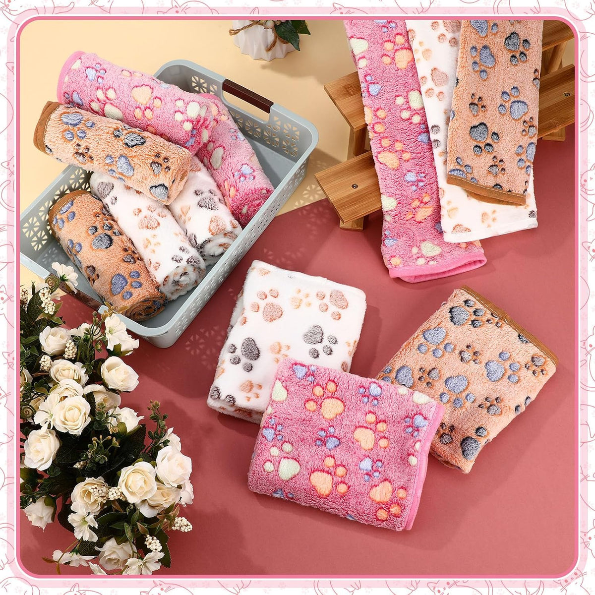 Tegeme 12 Pcs Puppy Blanket for Litter Dog Cat - Pink,beige ,Camel / 23 x 16 Inch - image 2