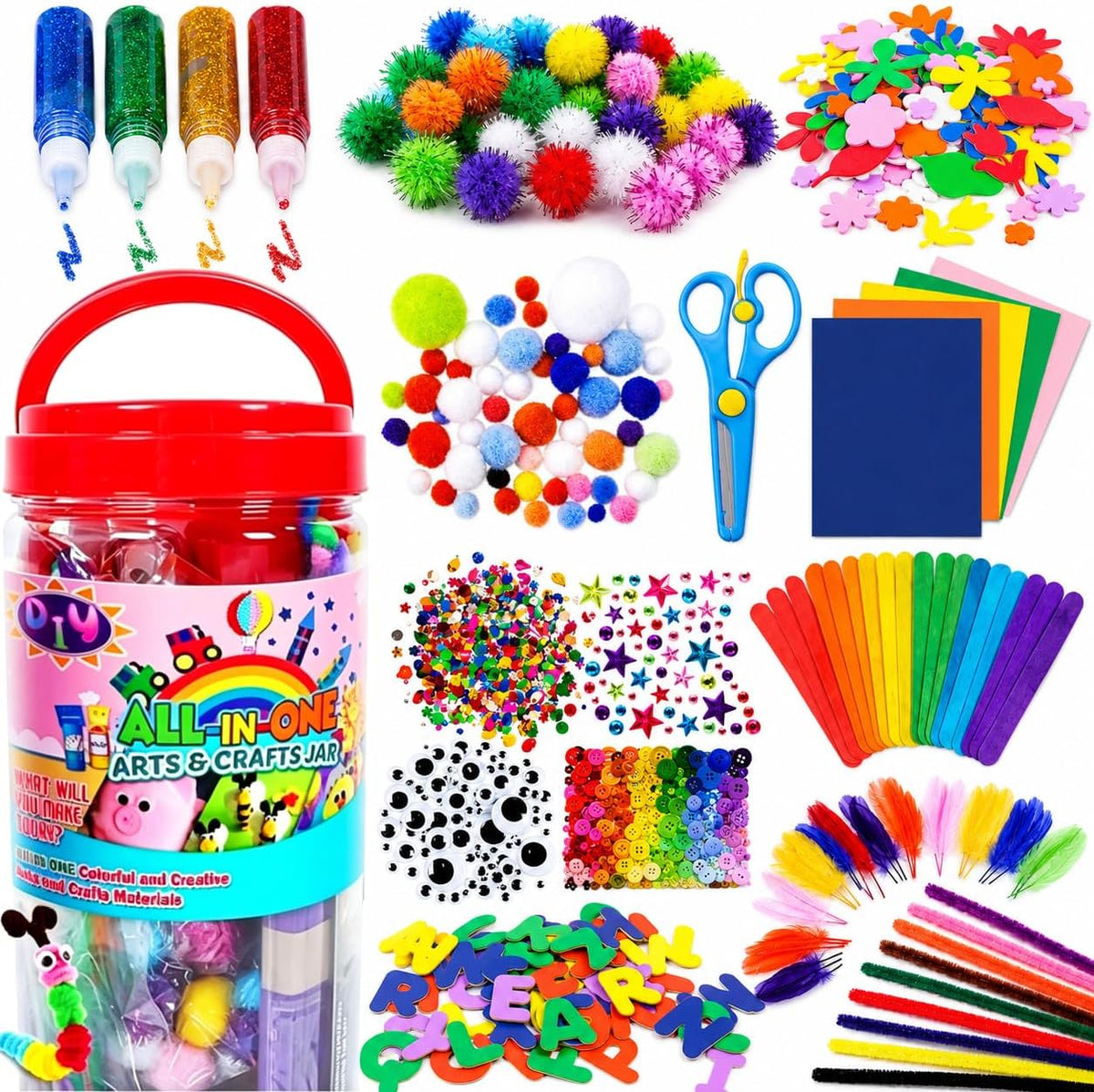 FUNZBO Arts and Crafts Supplies for Kids - Jar Set (Medium)
