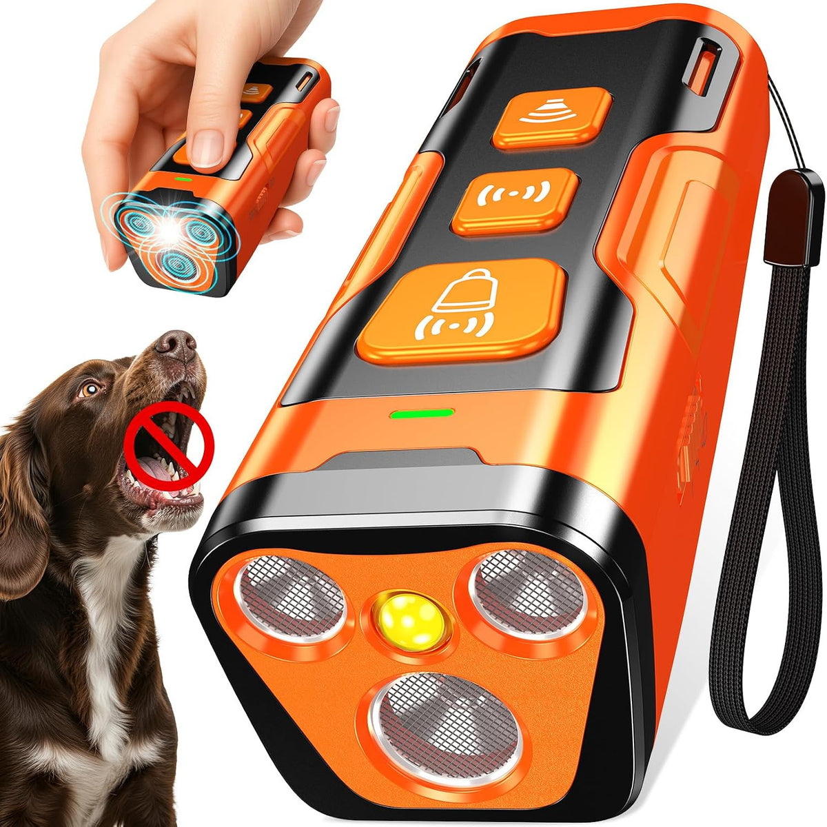 Dog Bark Deterrent Device, 3X Ultrasonic Anti Barking Devices – Essentials for Dogs - Orange