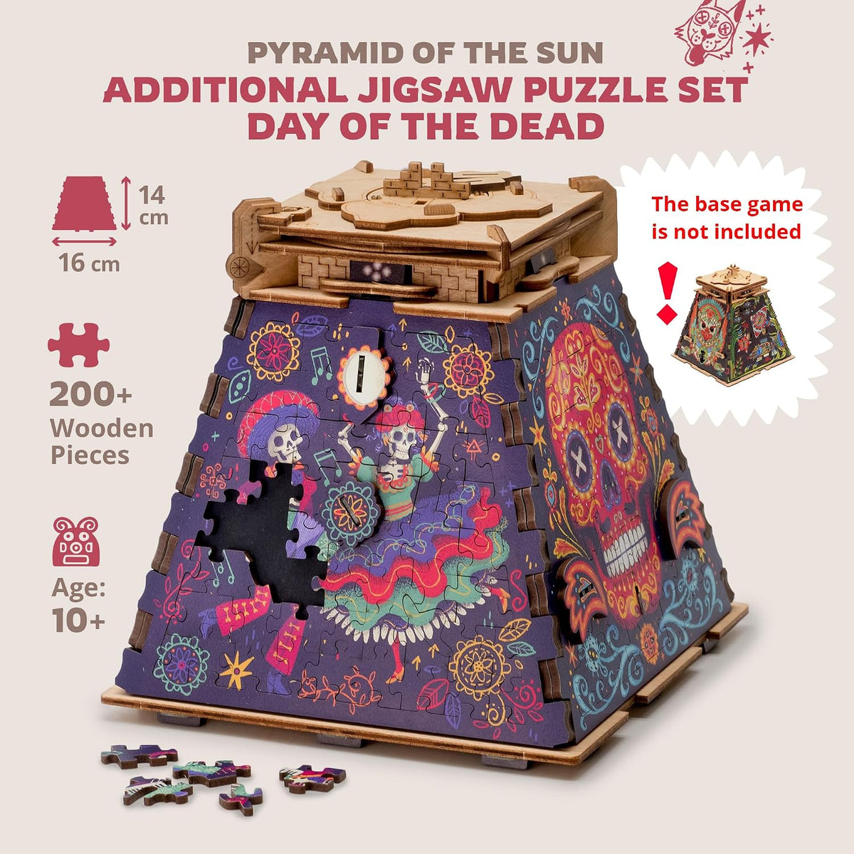 iDventure CluePuzzle Pyramid of the Sun 3D birch wood puzzle box with Aztec design - view 7
