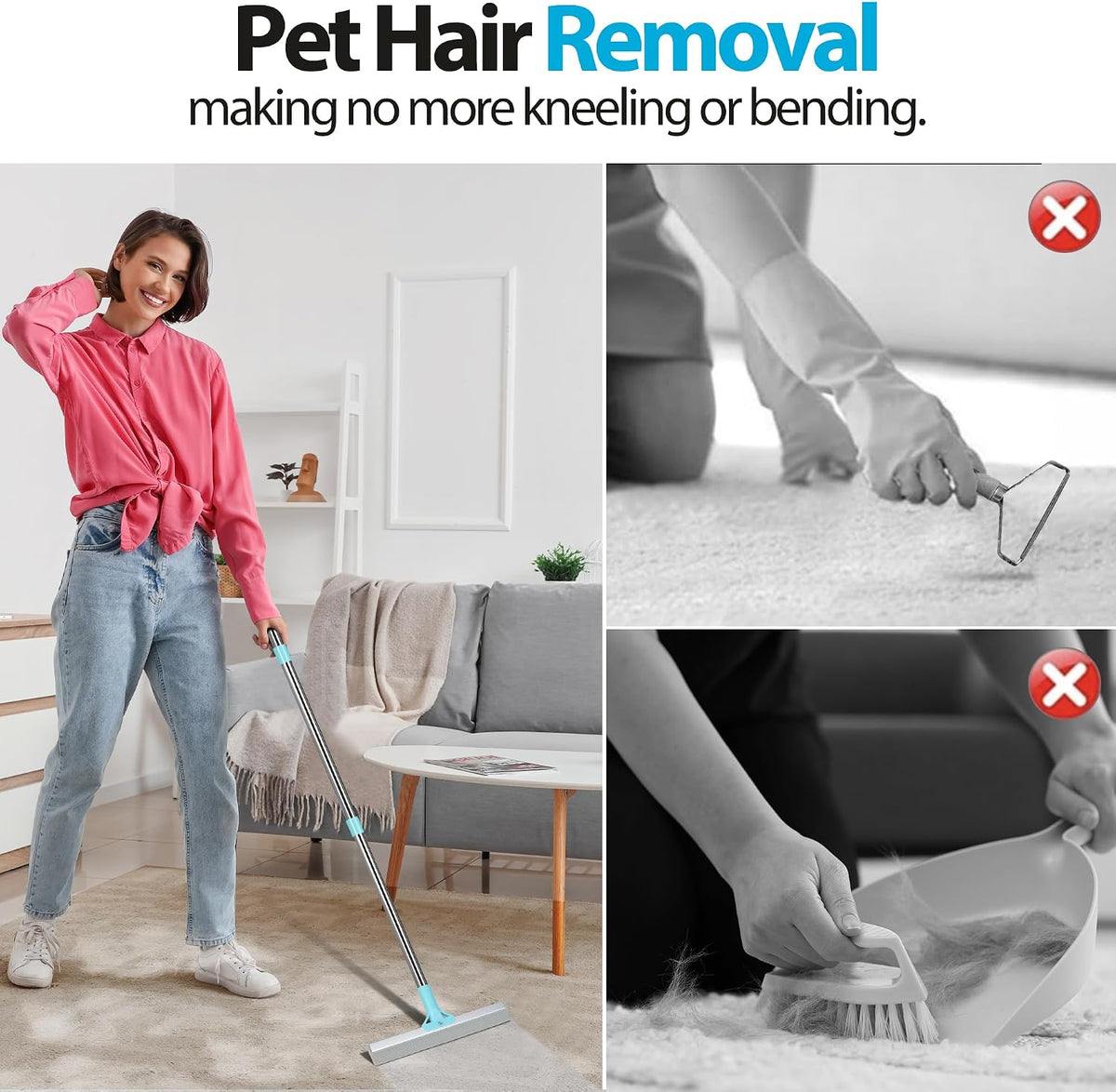 Carpet Rake for Pet Hair Removal Tool - Blue - image 4