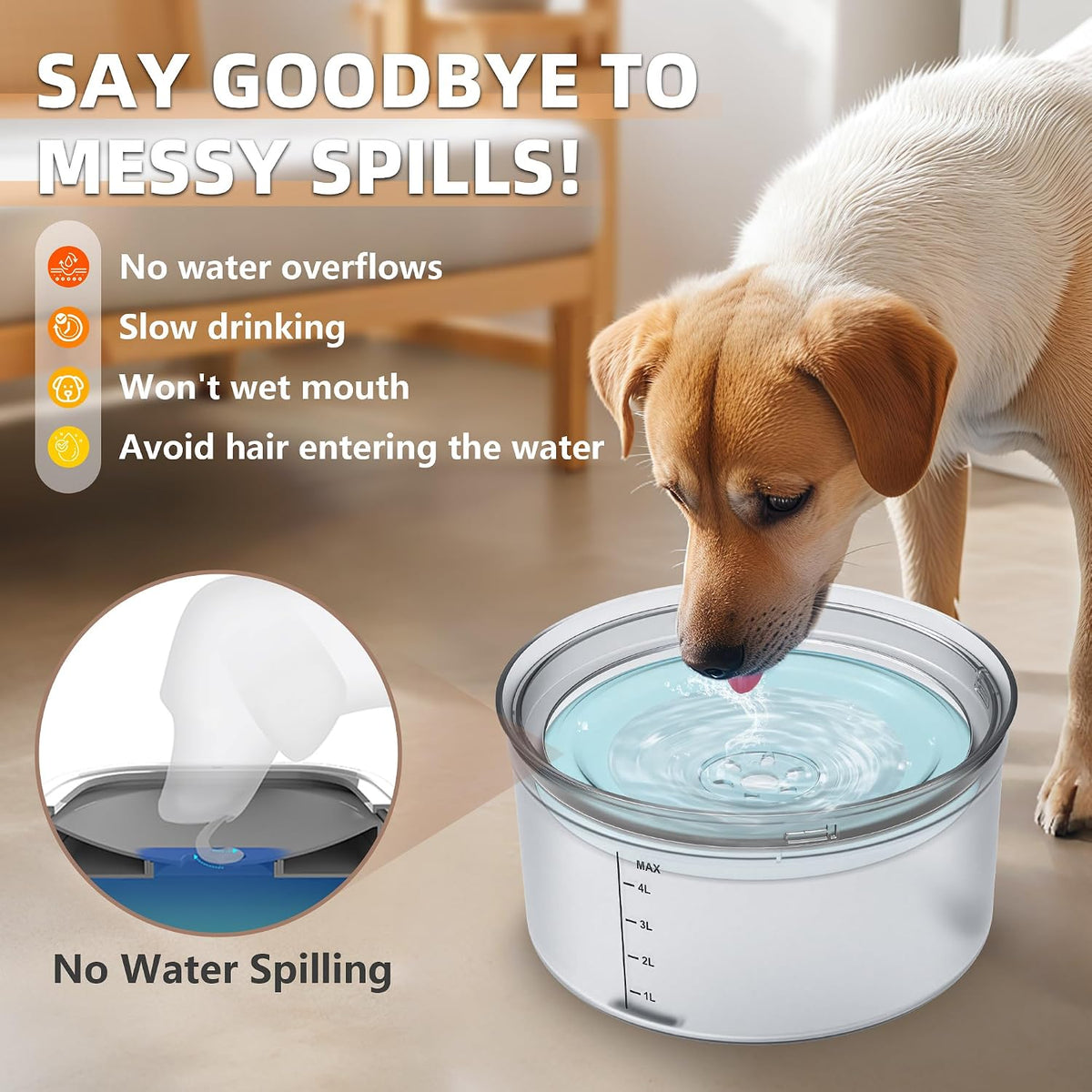 1.2Gal No Spill Dog Water Bowl with Slow Drinking Feeder – Essentials for Dogs - A-Transparent - image 4