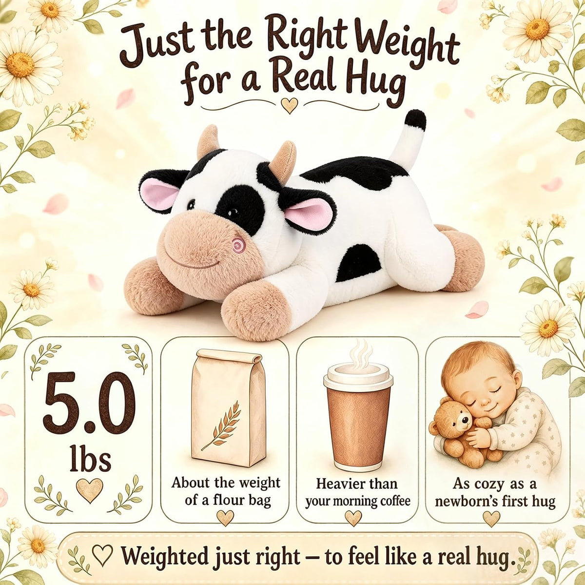 gnomantic Turtle Weighted Stuffed Animals, Plush Pillow for Kids – Fun for Kids & Family - Black Cow / Large / Cow - image 3