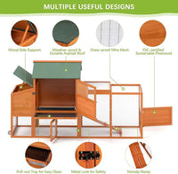 COZIWOW 82" Large Wooden Chicken Coop, Outdoor Rabbit Hutch with Wheels, Sunshine Board, Asphalt Roof, Ramp, Openable Top, Door, Window, Pull-Out Tray, Indoor Bunny Cage (Orange with Pattern)