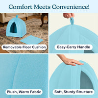 PETMAKER Cat House Indoor Bed with Removable Foam Cushion - Blue / (L) 13” x (W) 13” x (H) 15.75” - image 3
