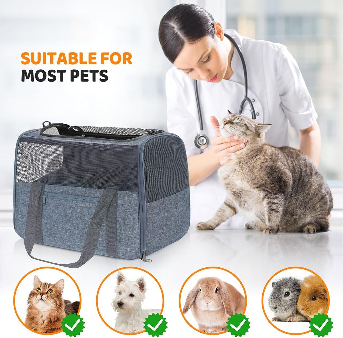 JUNGYOUN Premium Cat Carrier - Charcoal / 17.5"L x 12.4"W x 13.5"H - image 4