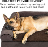 Furhaven Orthopedic Dog Bed for Large Dogs w/ Removable Bolsters & Washable Cover, For Dogs Up to 95 lbs - Sherpa & Chenille Sofa - Coffee, Jumbo/XL