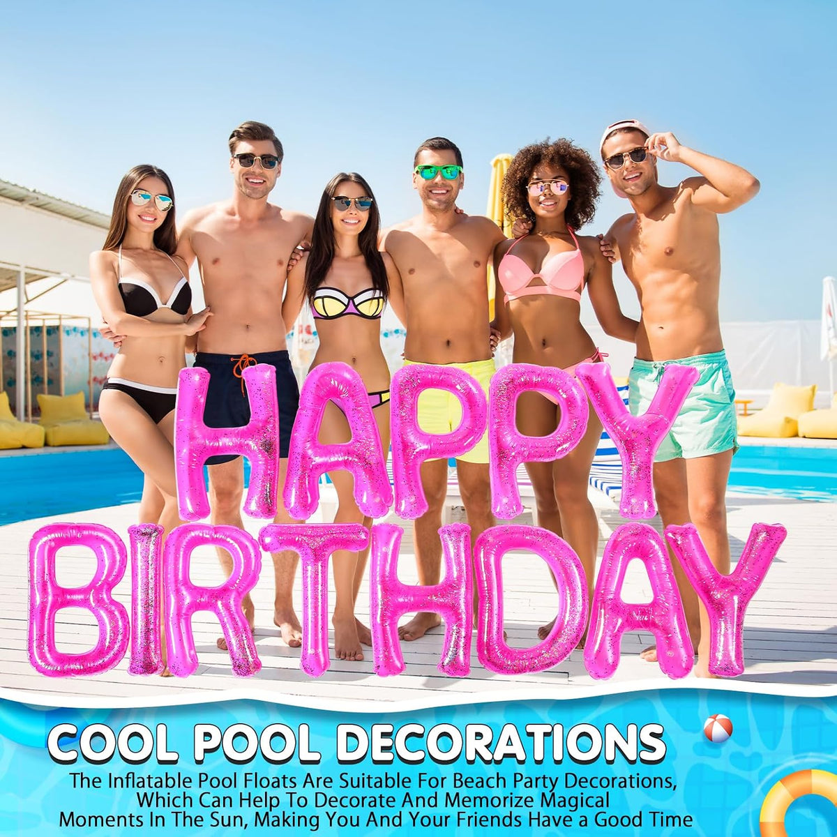Shappy Happy Birthday Pool Floats Balloon – Fun for Kids & Family - Hot Pink / 20'' / Sequins - image 4