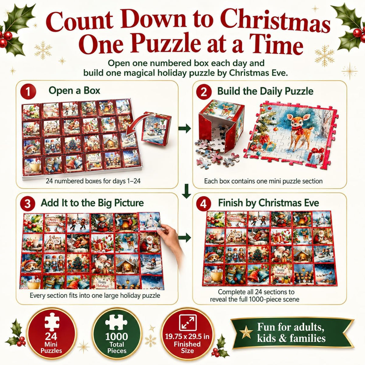Christmas Advent Puzzle 1000 Piece Countdown 2026 – Fun for Kids & Family - Christmas Advent Puzzle - image 3