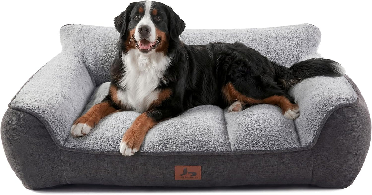 Warmrest extra thick orthopedic bolster dog bed for large dogs with plush sherpa fleece
