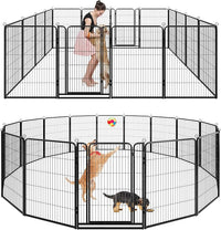 Dog Playpen Outdoor Extra Wide 16 Panels Heavy Duty Dog Fence 47" Height Anti-Rust with Doors Portable for RV Camping Yard, Total 42FT, 140 Sq.ft, Snowy Black