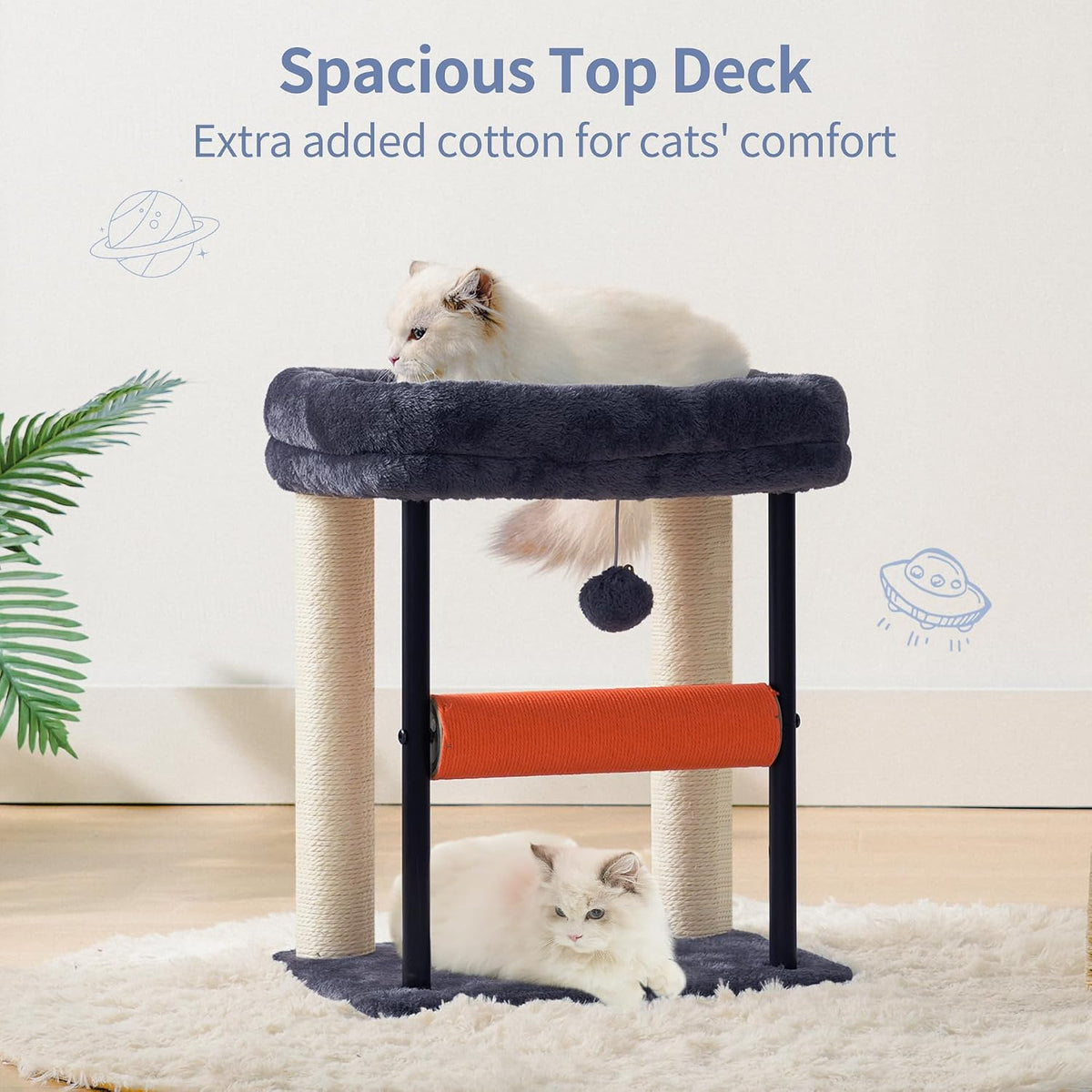 Hey-brother Cat Tree, Sturdy Tower with Sisal-Wrapped Columns - 18.9 inches / Smoky Gray - image 4