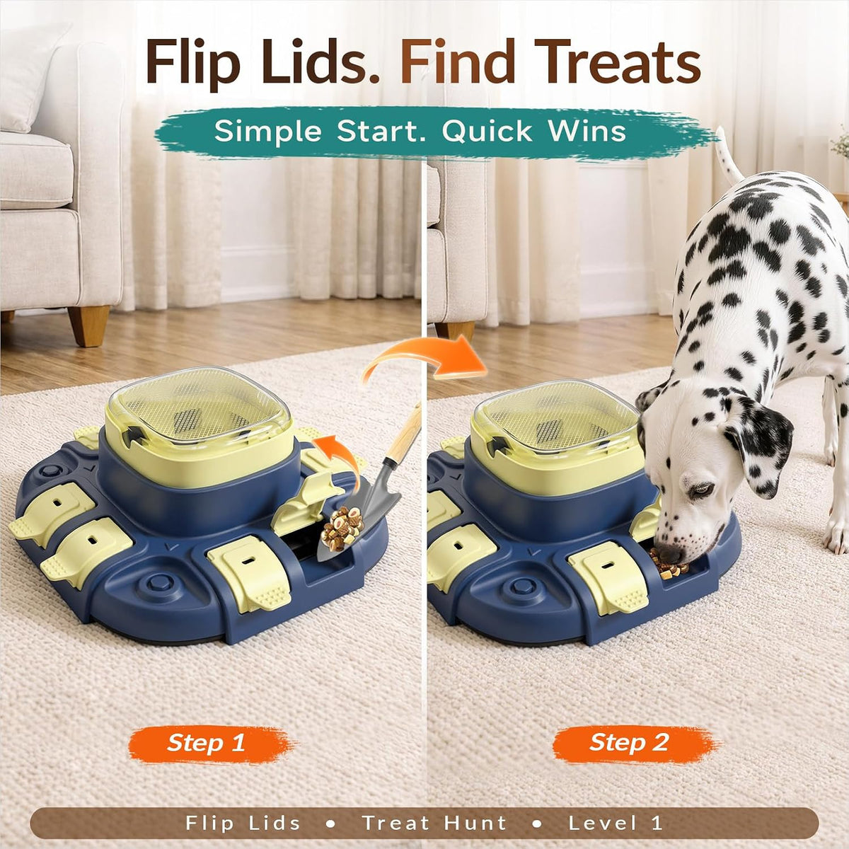 2 Levels Dog Puzzle Toy, Interactive Slow Feeder & Treat Dispenser – Essentials for Dogs - Yellow Blue / Bistro - image 3