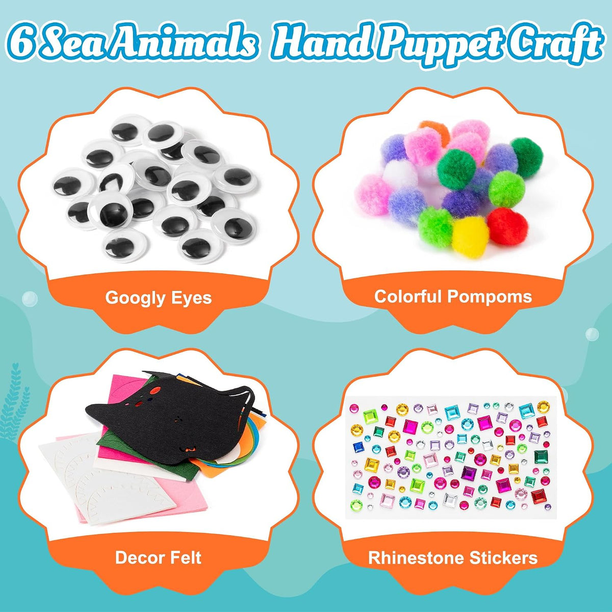 WATINC Hand Puppet Making Kit, Felt Sock Puppet Toys for Kids – Fun for Kids & Family - Ocean Animals A - image 2