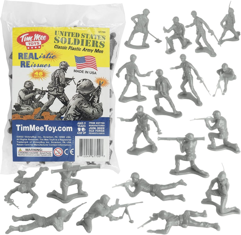 TimMee Plastic Army Men, OD Green 48pc Toy Soldier Figures - Gray