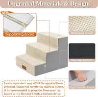 GGIB Dog Stairs for Small Dogs Pet Stairs for Sofa Couch Dog Ramp Pet Steps with Removable Washable Cover, Beige, 13" H, 3-Step