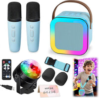 Karaoke Machine for Kids, Portable Bluetooth Speaker with 2 Wireless Microphones, 1 Disco Ball - blue