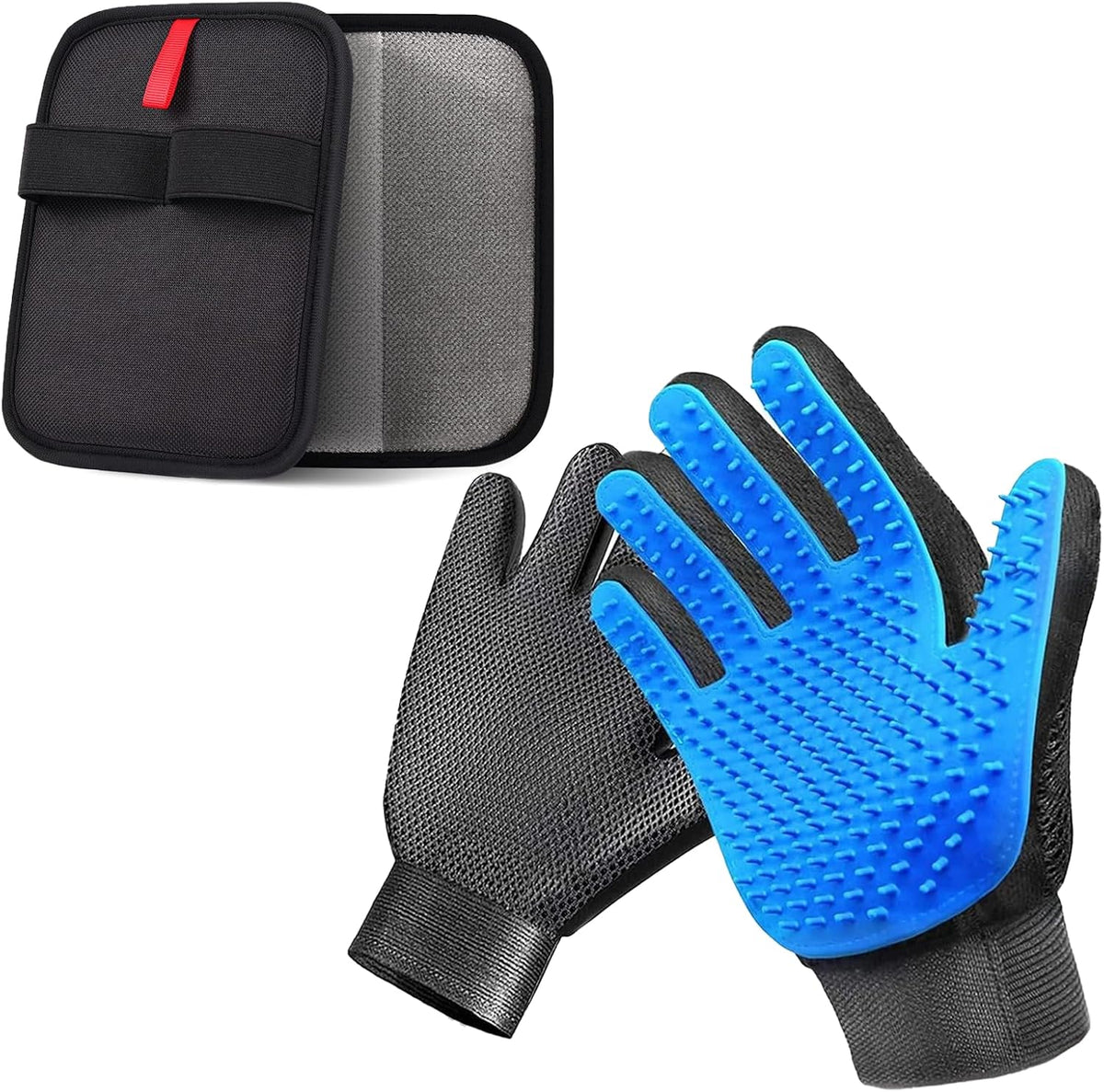 NVNAN Pet Hair Removal Glove for Dogs & Cats - Fabric Pet Hair Gloves + Pet Grooming Brush