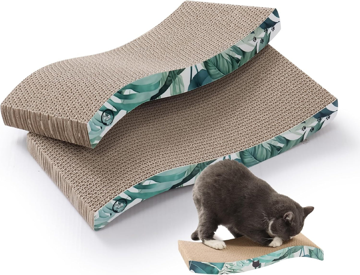 Reversible Wave Cat Scratcher for Indoor Cats - Go Green / 2pcs