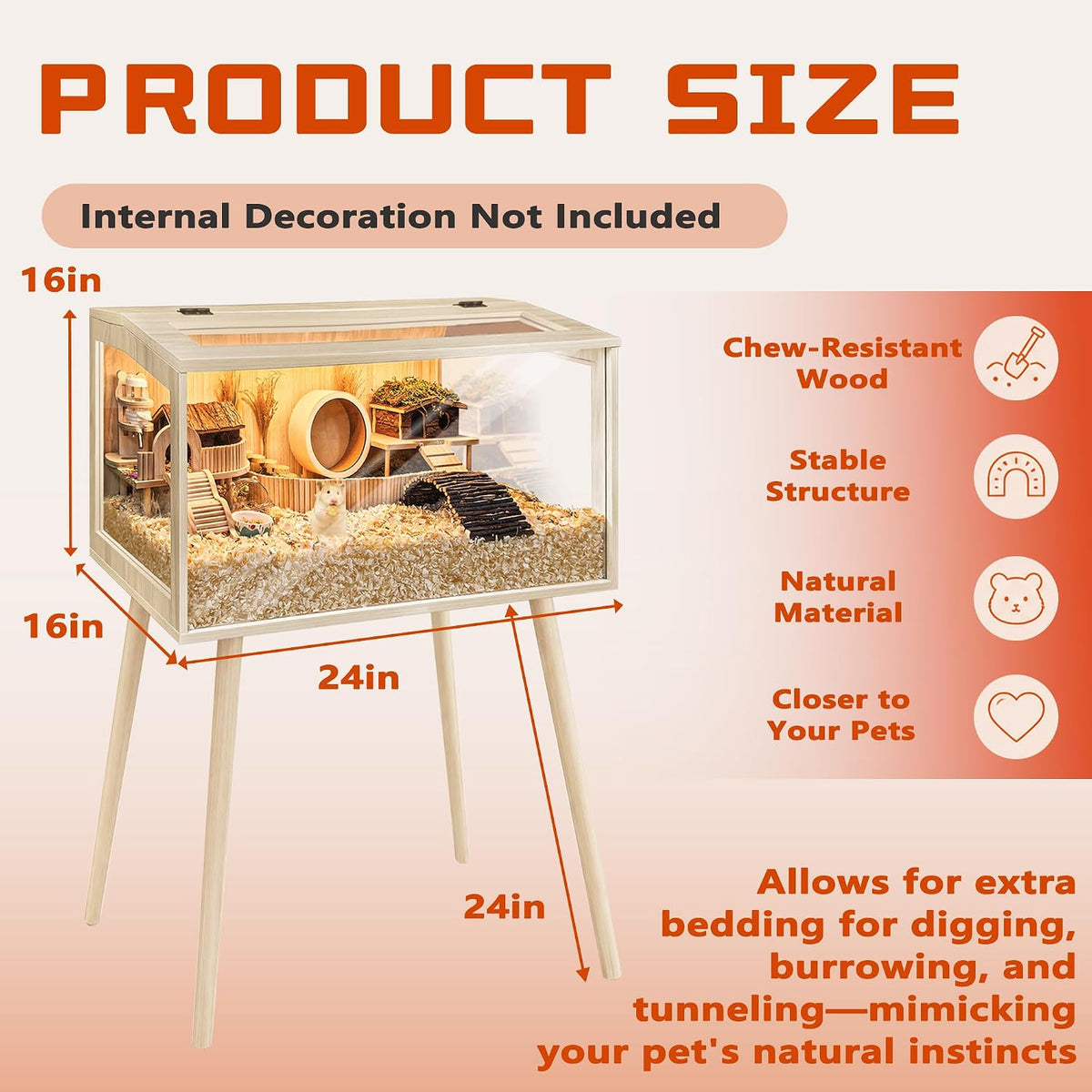 PROLEE Small Animal Cage, Hamster Cage Wooden Roof - 24.0"L x 16.0"W x 40.0"H / Wooden Roof - image 3