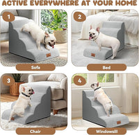 Dog Ramp and Stair for Bed 16" H-20 H,3-Step Cat Stair for Sofa and Chair,4-Step Dog Ramp for High Bed and Window,Durable Nonslip Fabric Cover for Indoor (Light Grey-20 H, Pet Friendly, 4)