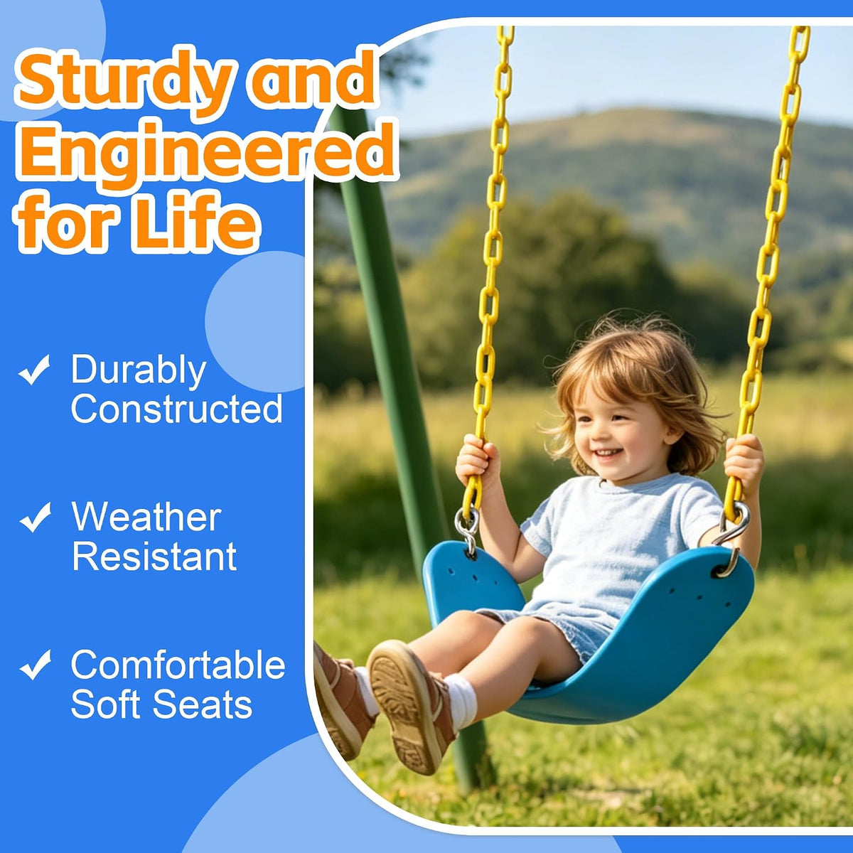 Pink Swing Seat, Heavy Duty Chain Plastic Coated - Sky Blue - image 4