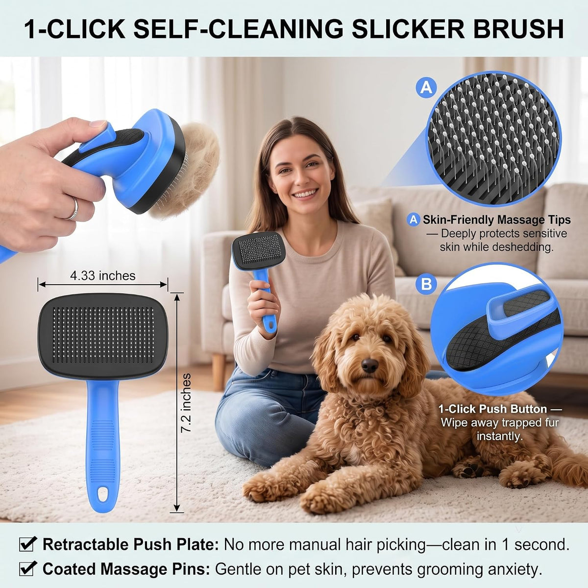 5 PCS Pet Grooming Kit, Dog Brush & Dematting Rake for Long Hair – Essentials for Cats - Blue 5pc - image 2