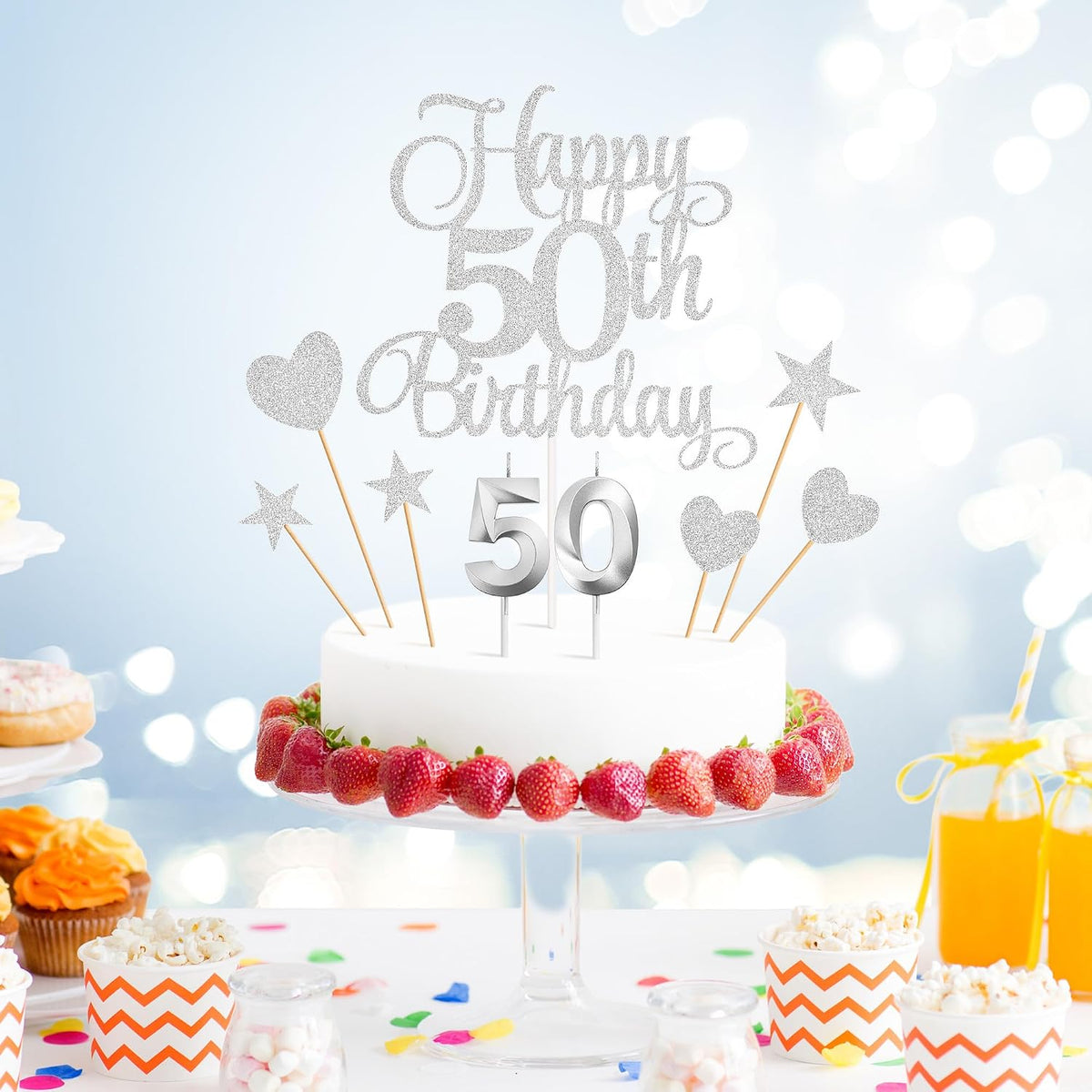 50th Birthday Cake Decorations - Silver - image 3